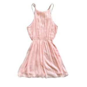 Abercrombie & Fitch Pink Chiffon High Neck Crinkle Mini Dress Size M